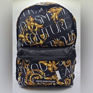 Versace Jeans Couture Logo Black And Yellow Baroque Print Backpack